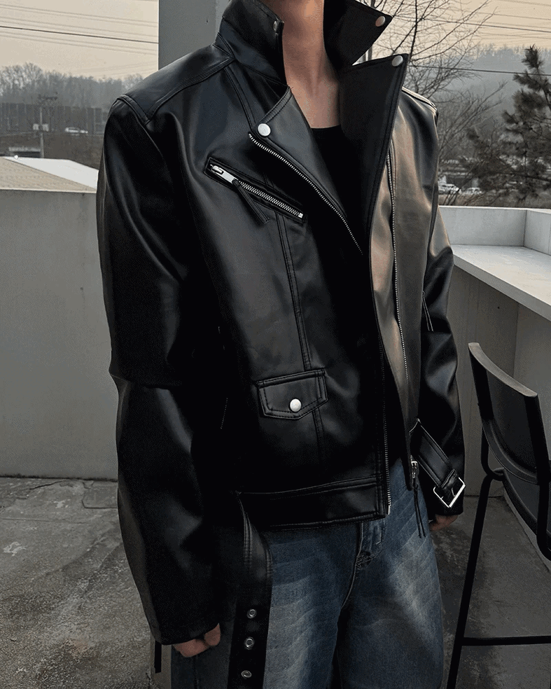 做舊拉鍊皮夾克