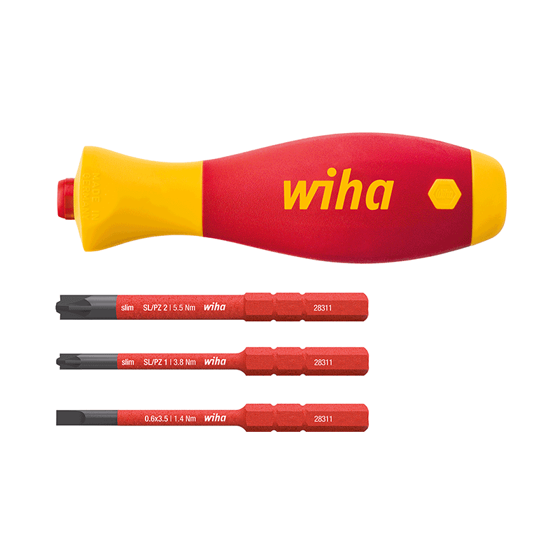 WI43449 Softfinish SlimVario 電工絕緣可換細桿螺絲批 4件套