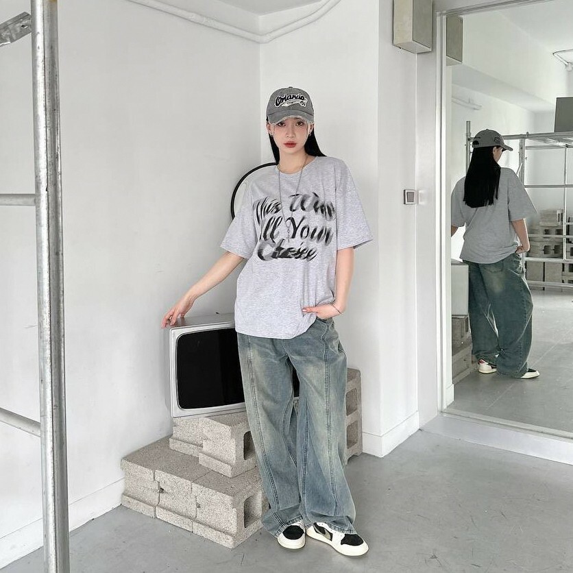 自訂款 仿舊刷白廓形牛仔褲 IM80791