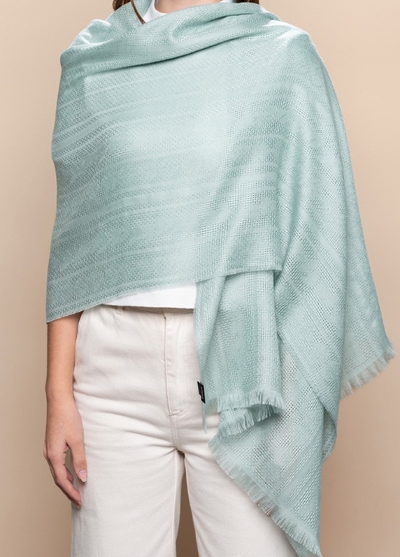 安地斯羊駝披肩｜輕薄混絲款 - 編織花紋 - 薄荷綠｜秘魯