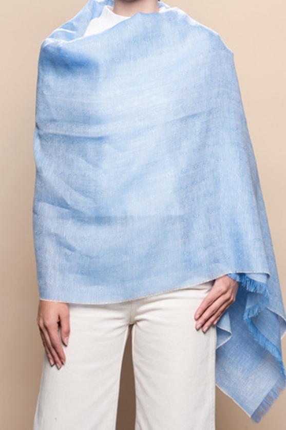 安地斯羊駝披肩｜混絲亞麻款 - 緹花紋理 - 淡藍｜秘魯
