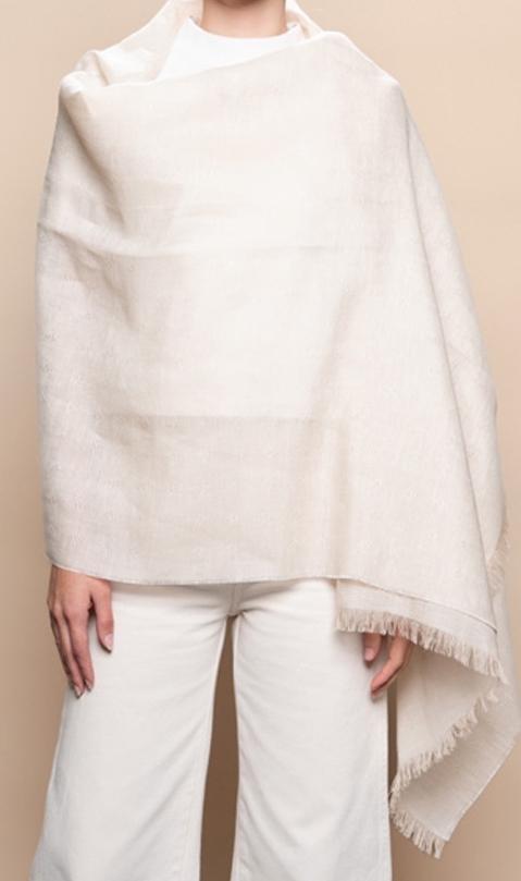 安地斯羊駝披肩｜混絲亞麻款 - 緹花紋理 - 米白｜秘魯