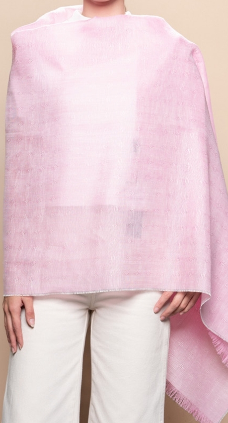 安地斯羊駝披肩｜混絲亞麻款 - 緹花紋理 - 粉紅｜秘魯