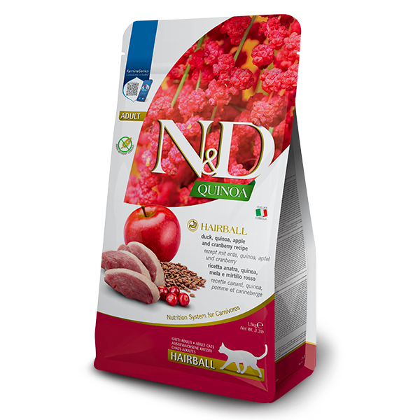[對抗劈價大毒瘤限時優惠] N&D – 天然藜麥無穀機能系列 排毛配方-鴨肉蘋果 Quinoa Hairball with Duck 1.5kg