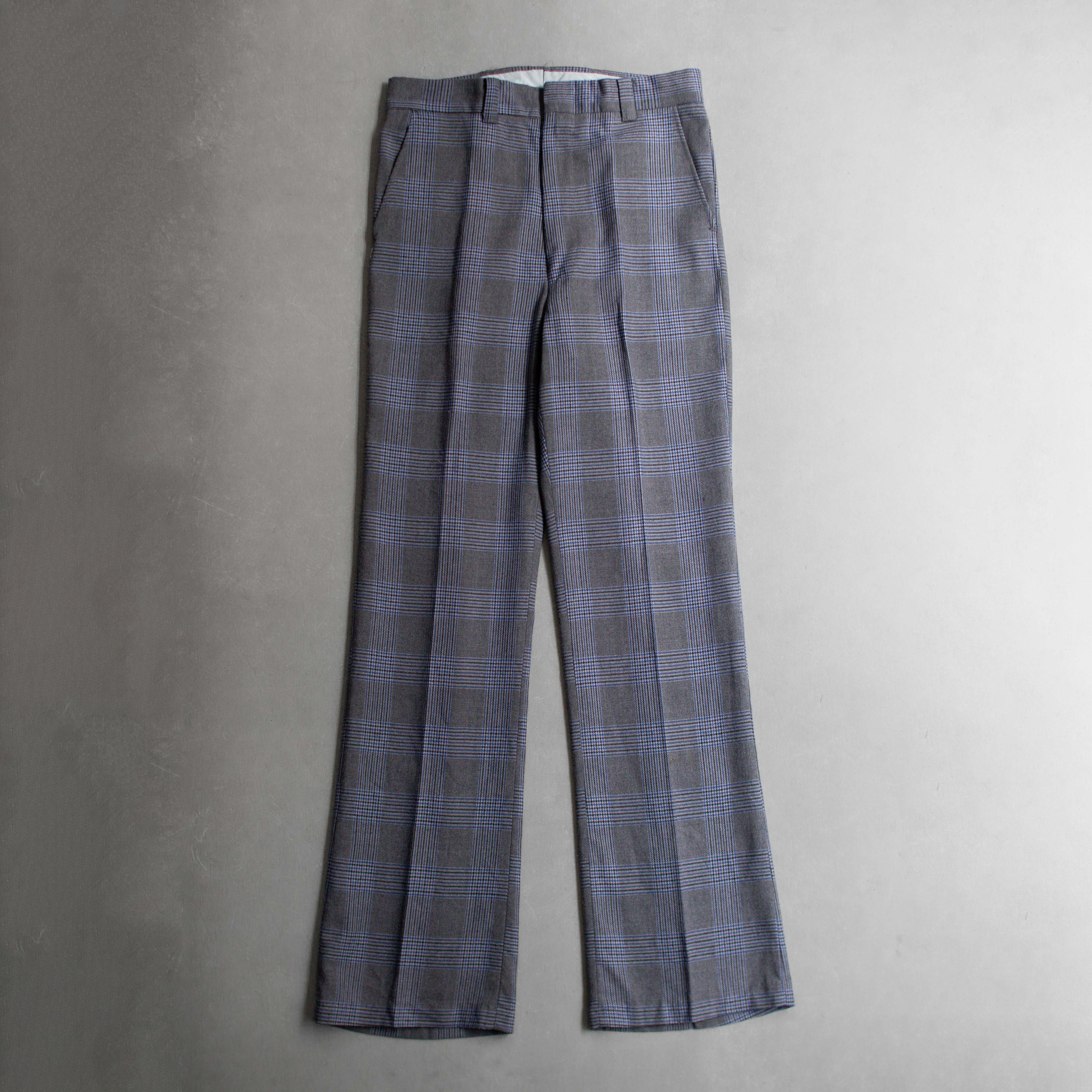 70-80S WOMENS FLARE PANTS 女裝 灰色 格紋 寬版 靴型 喇叭褲