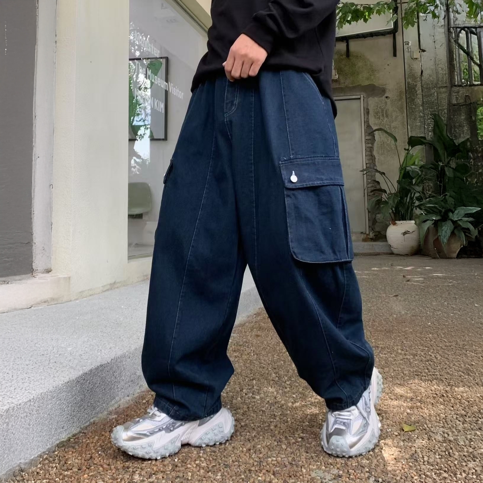XCTRL 寬版大口袋牛仔褲-藍