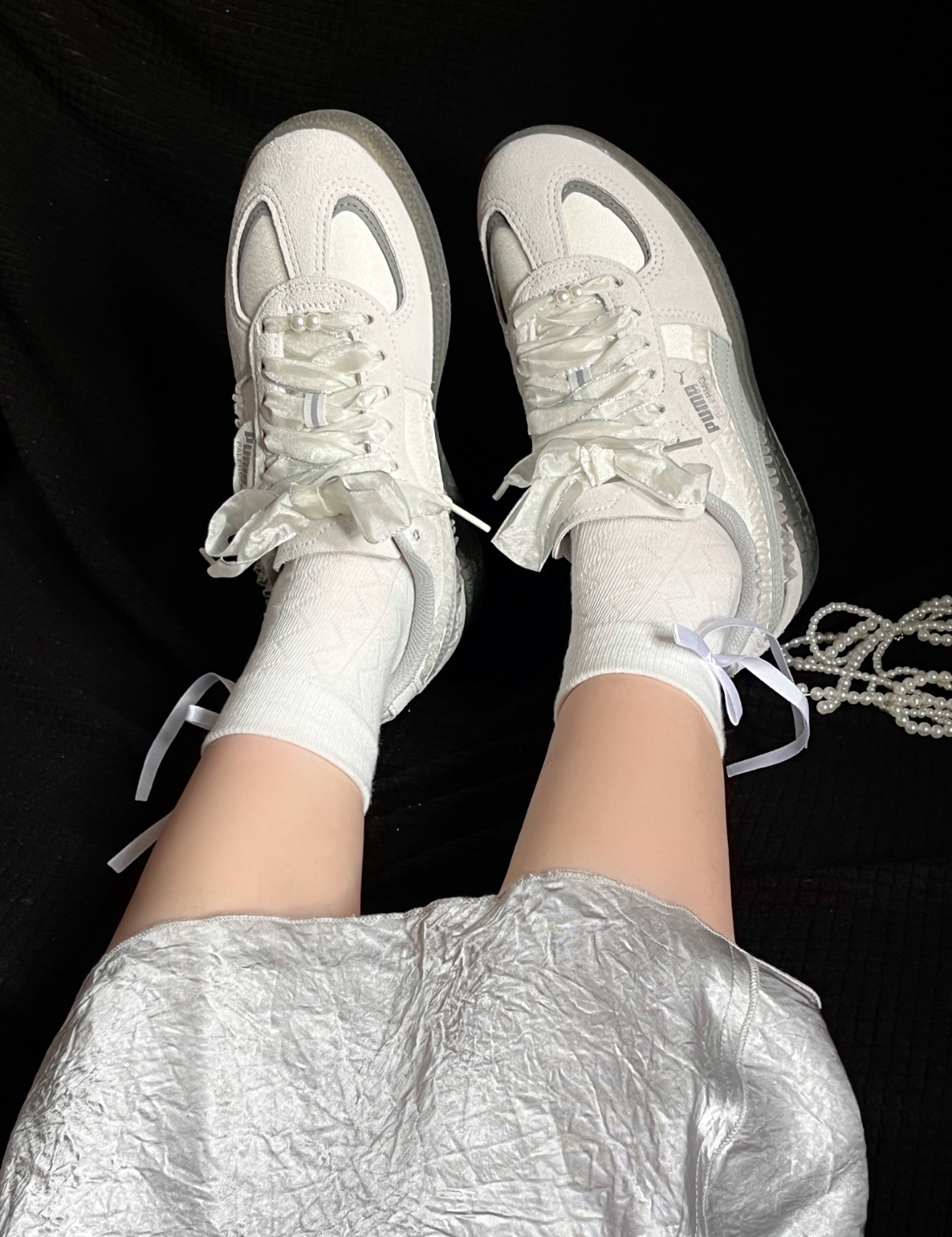 PUMA Palermo 銀灰色 灰色 芭蕾風 蕾絲 緞帶 麂皮 果凍底 復古 德訓鞋 401286-01/預購