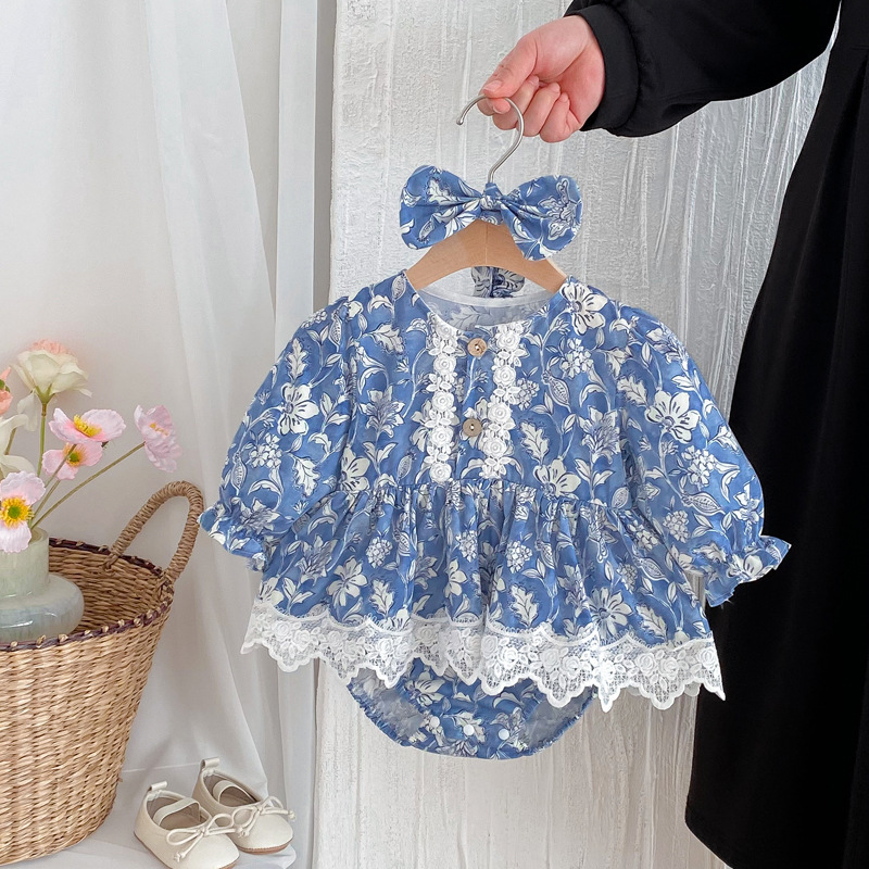 春款氣質花園包屁衣(附髮帶)