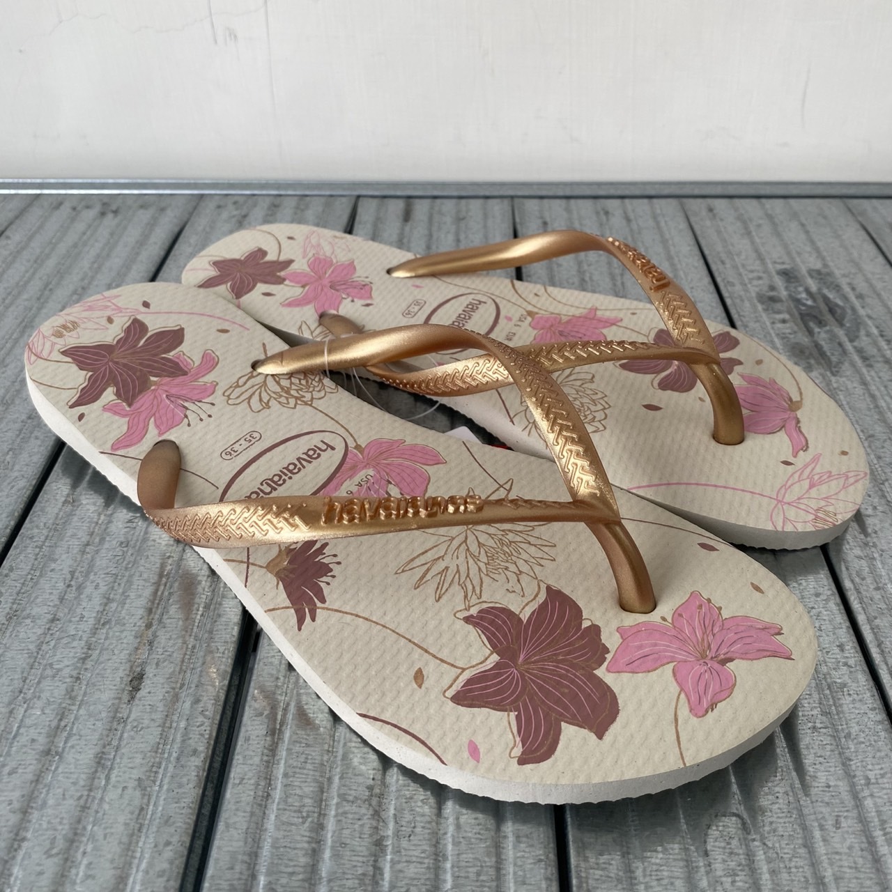 Havaianas 哈瓦仕 拖鞋 女鞋 花卉 Slim Organic 米白 4132823-1685W