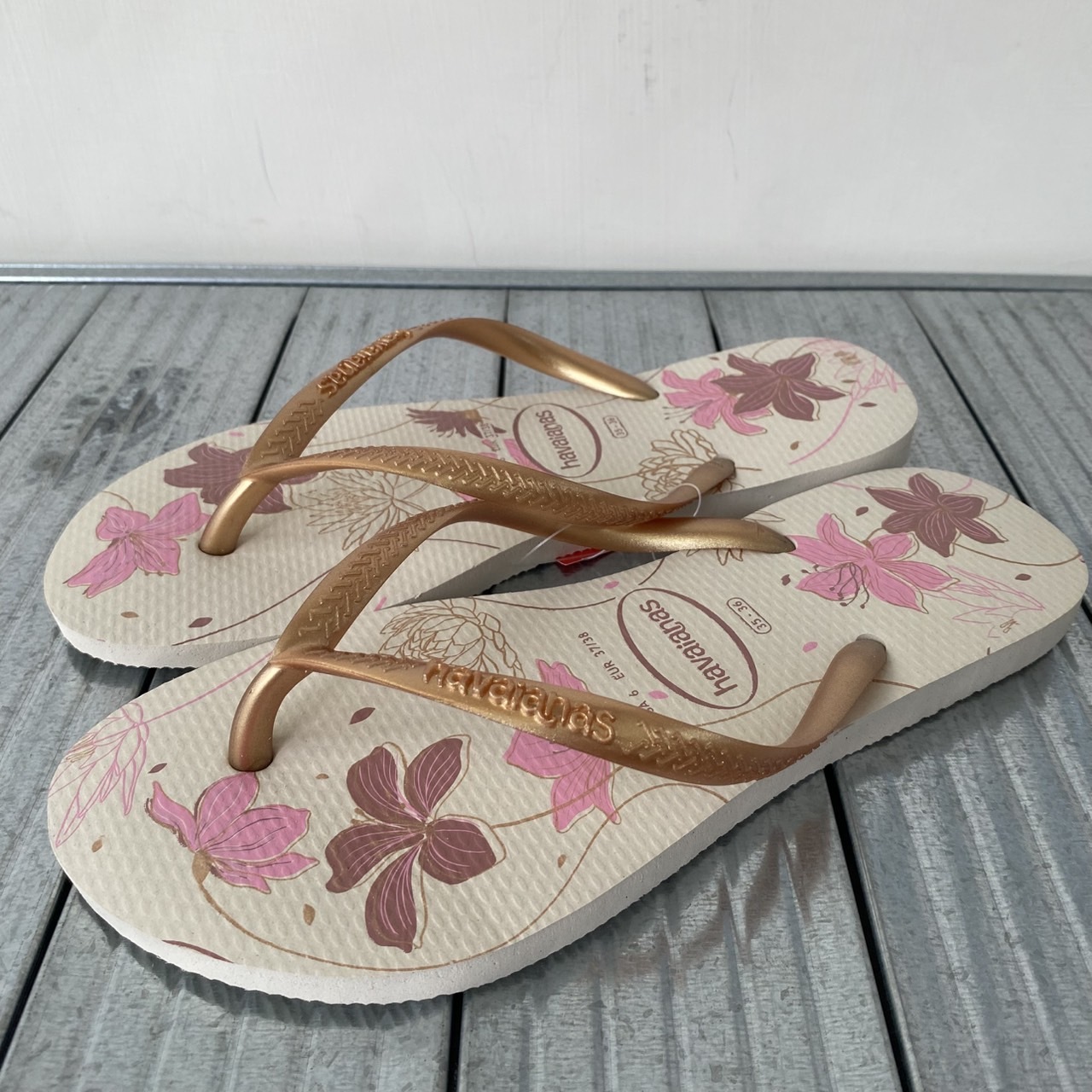 Havaianas 哈瓦仕 拖鞋 女鞋 花卉 Slim Organic 米白 4132823-1685W