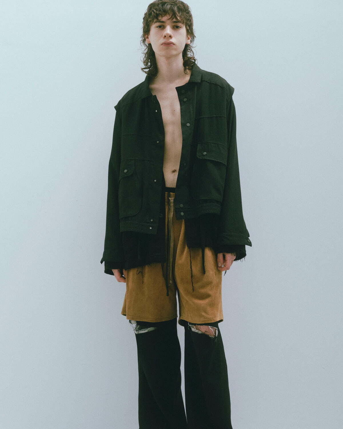 ANCELLM DAMAGE WOOL 2TUCK SLACKS サイズ1 ANCELLM - DAMAGE WOOL 2TUCK SLACKS / BLACK