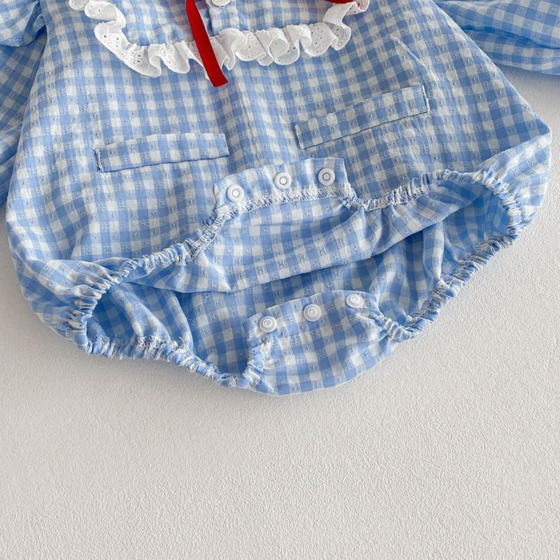 25 學院風藍格荷葉包屁衣