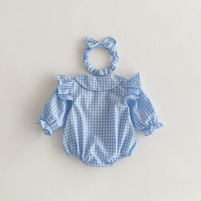 25 學院風藍格荷葉包屁衣背面