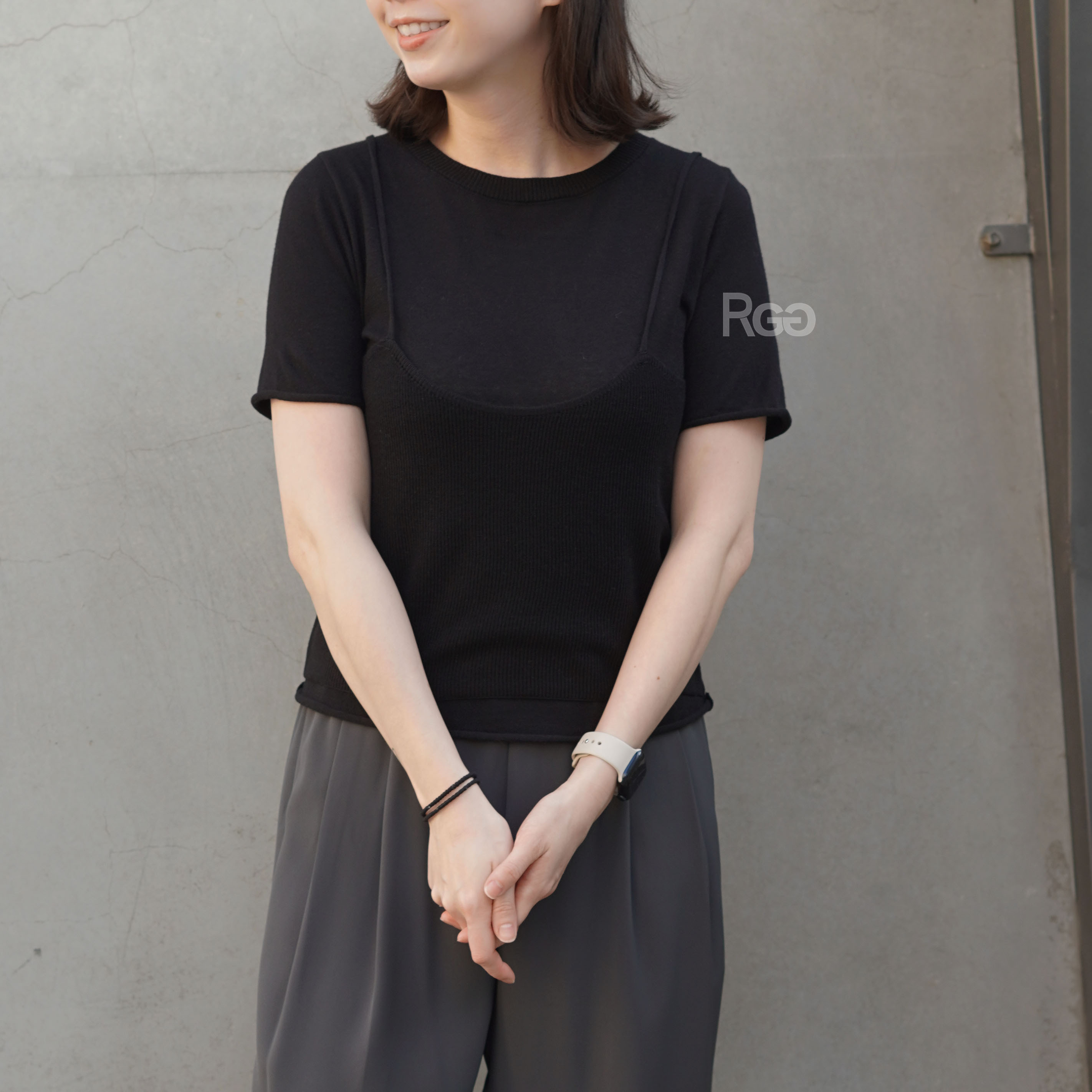 #6023 設計感兩件式針織短T