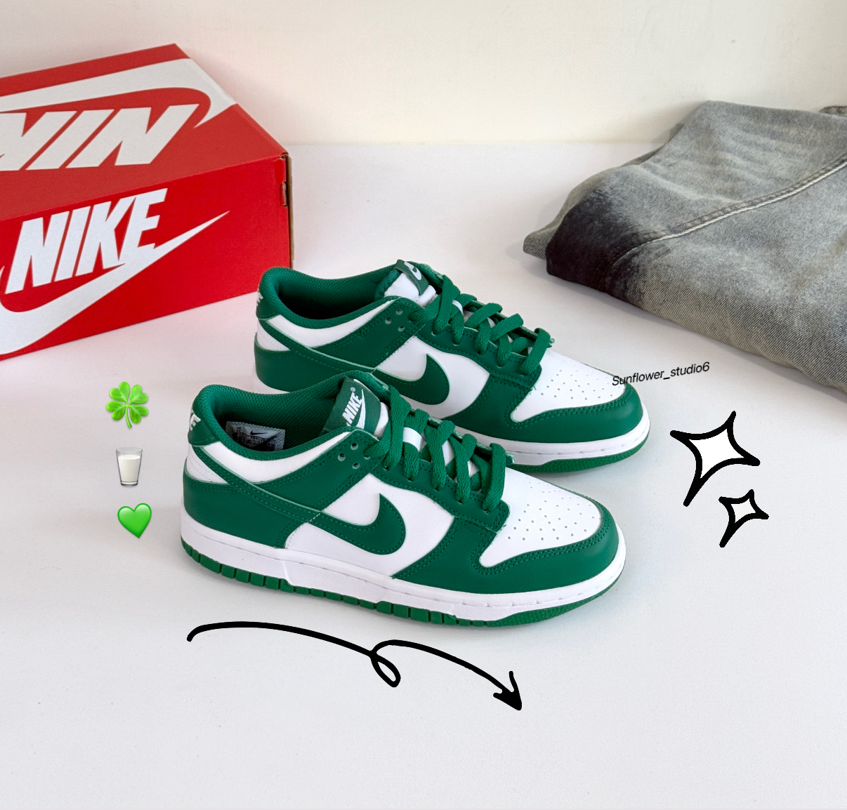 Nike Dunk Low GS 孔雀綠 白綠色 綠色 皮革 大童款 FB9109-114/預購