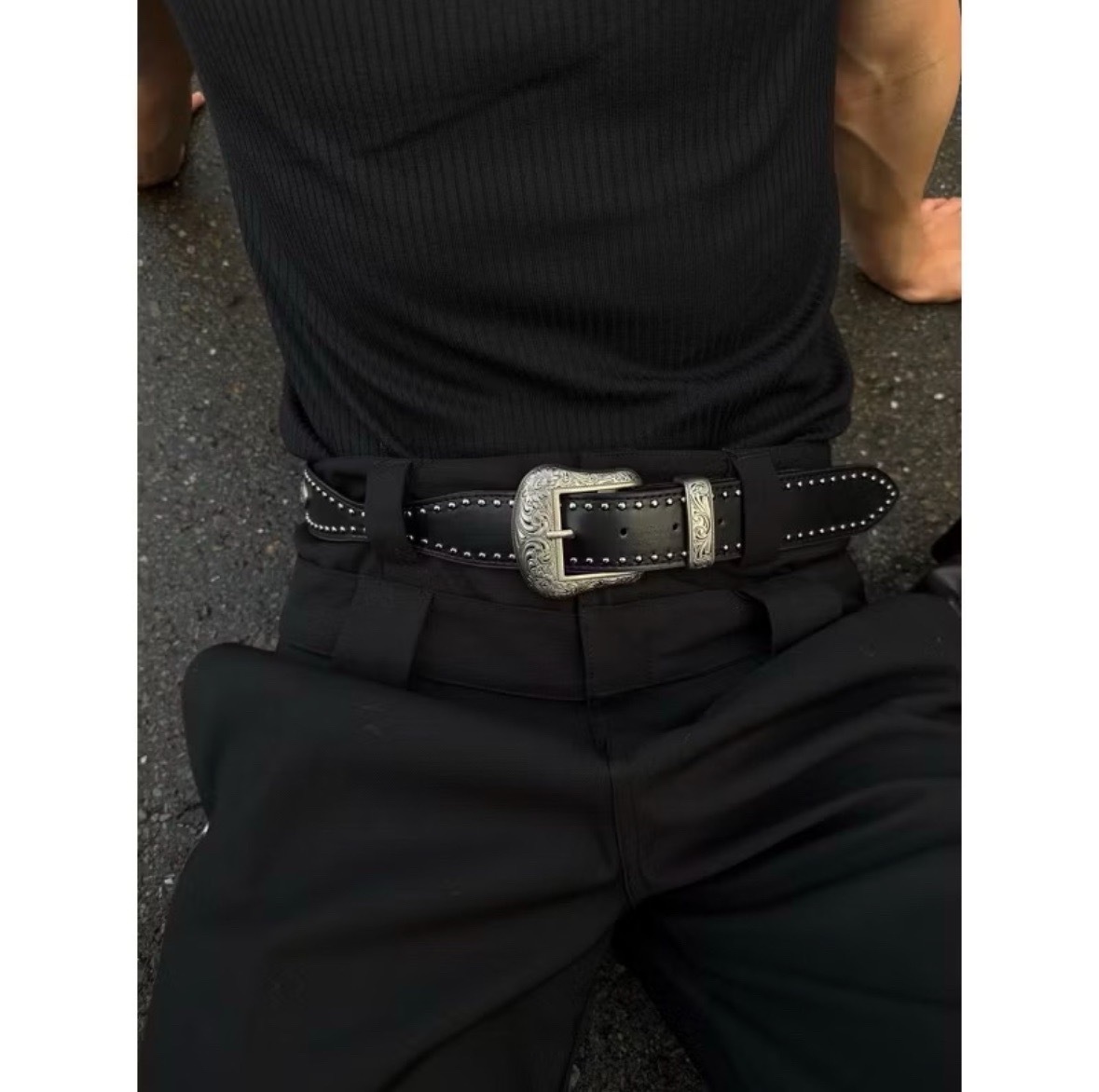 (GOAL) 雕花 復古 鉚釘 皮革 洞洞皮帶 Y2K