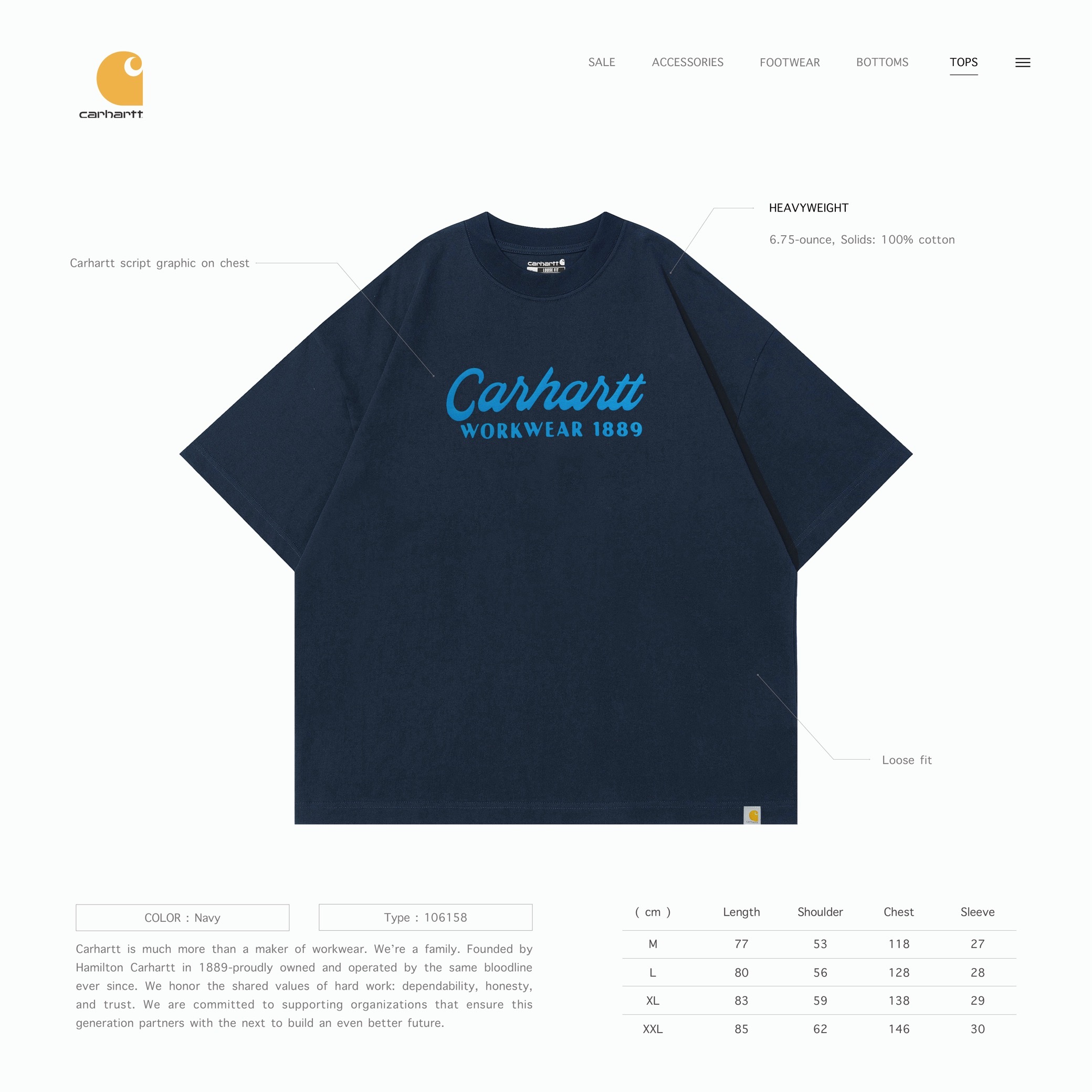 Carhartt - Loose Fit Heavyweight Script Graphic T-Shirt - Navy " 106158  "