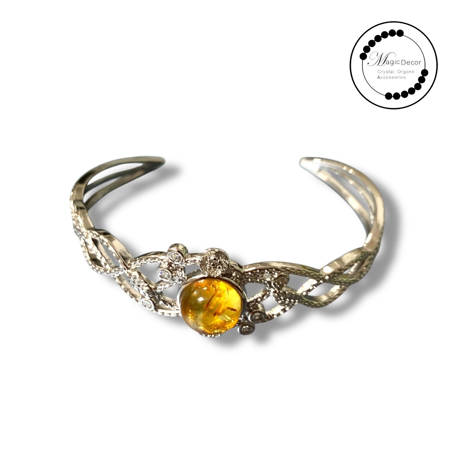 250809 - C52 花珀繞線藤蔓半銀開口手鈪