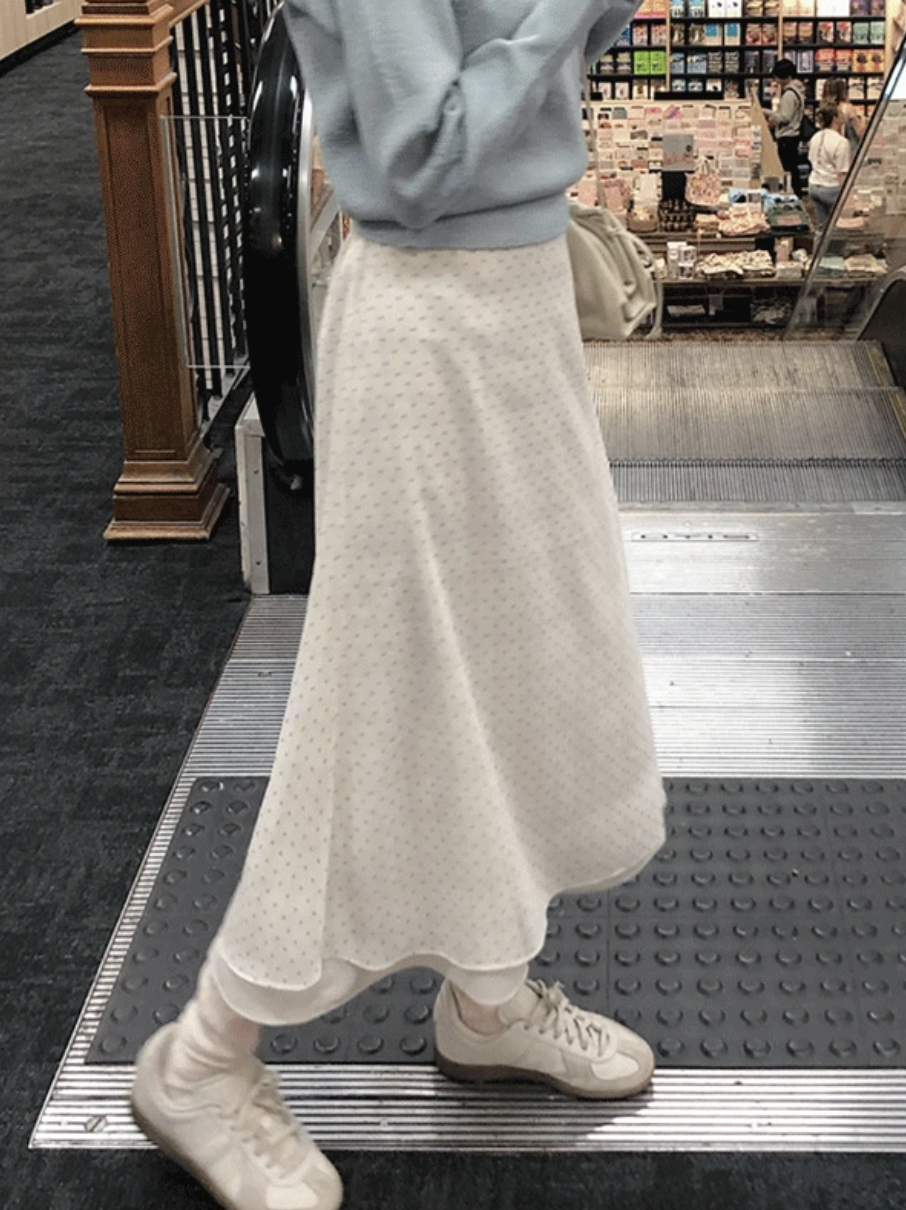 預訂｜SLOWAND #SLOWMADE 伯爵灰點點拼接裙 (One Color)