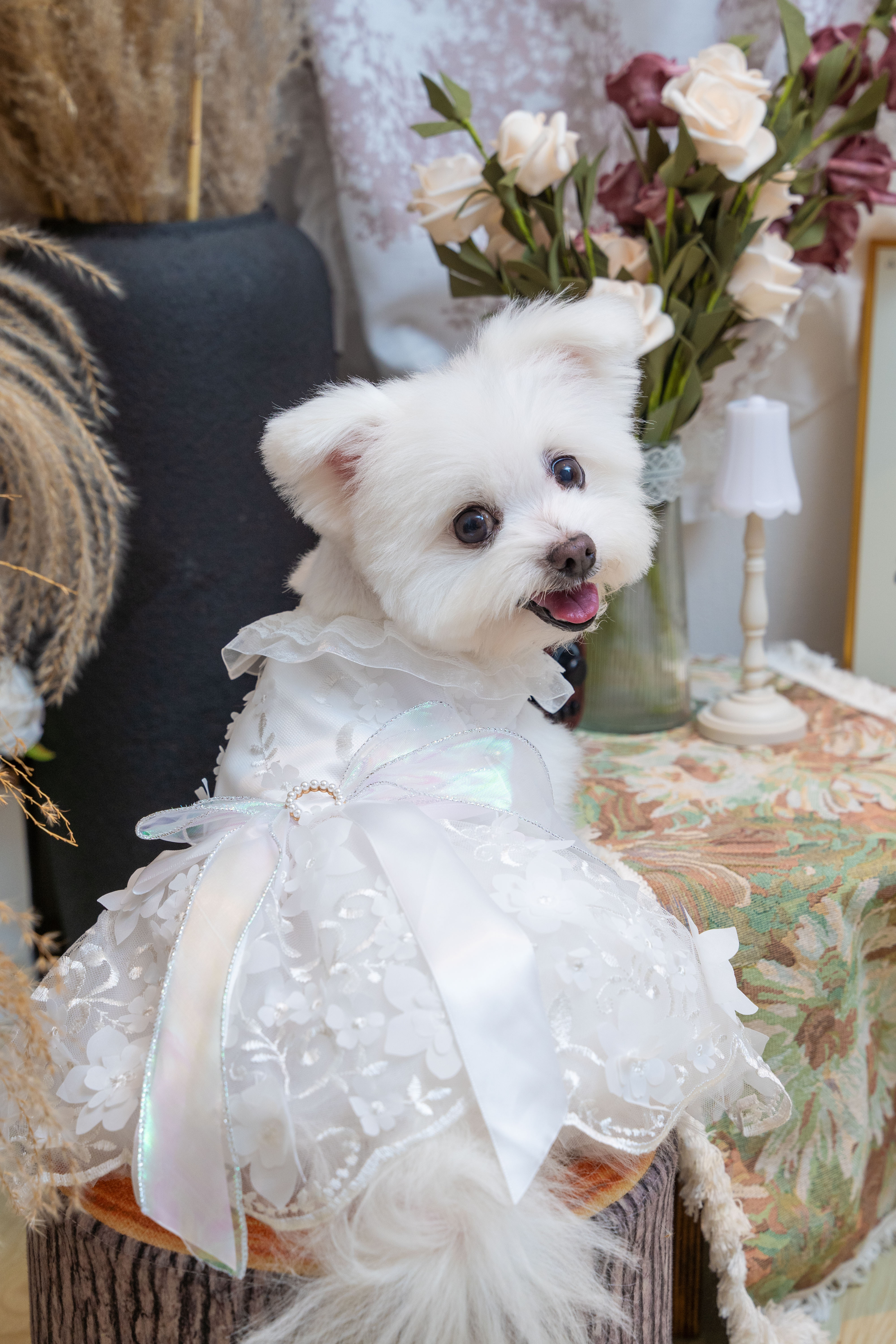 【XS~3XL】Floral Embroidered Tulle Wedding Dress