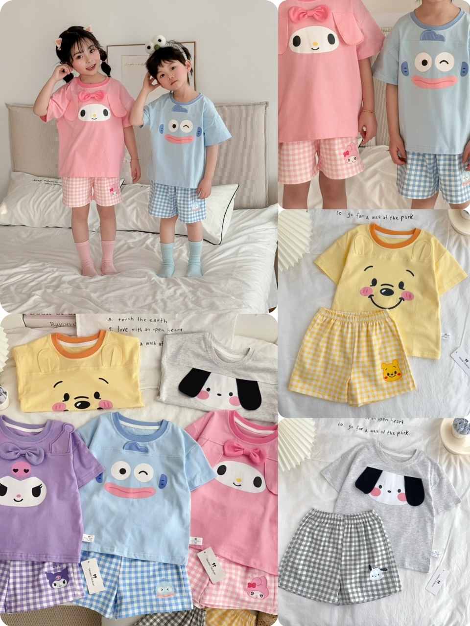 兒童San*rio角色立體耳配格仔褲短袖套裝 -2500471