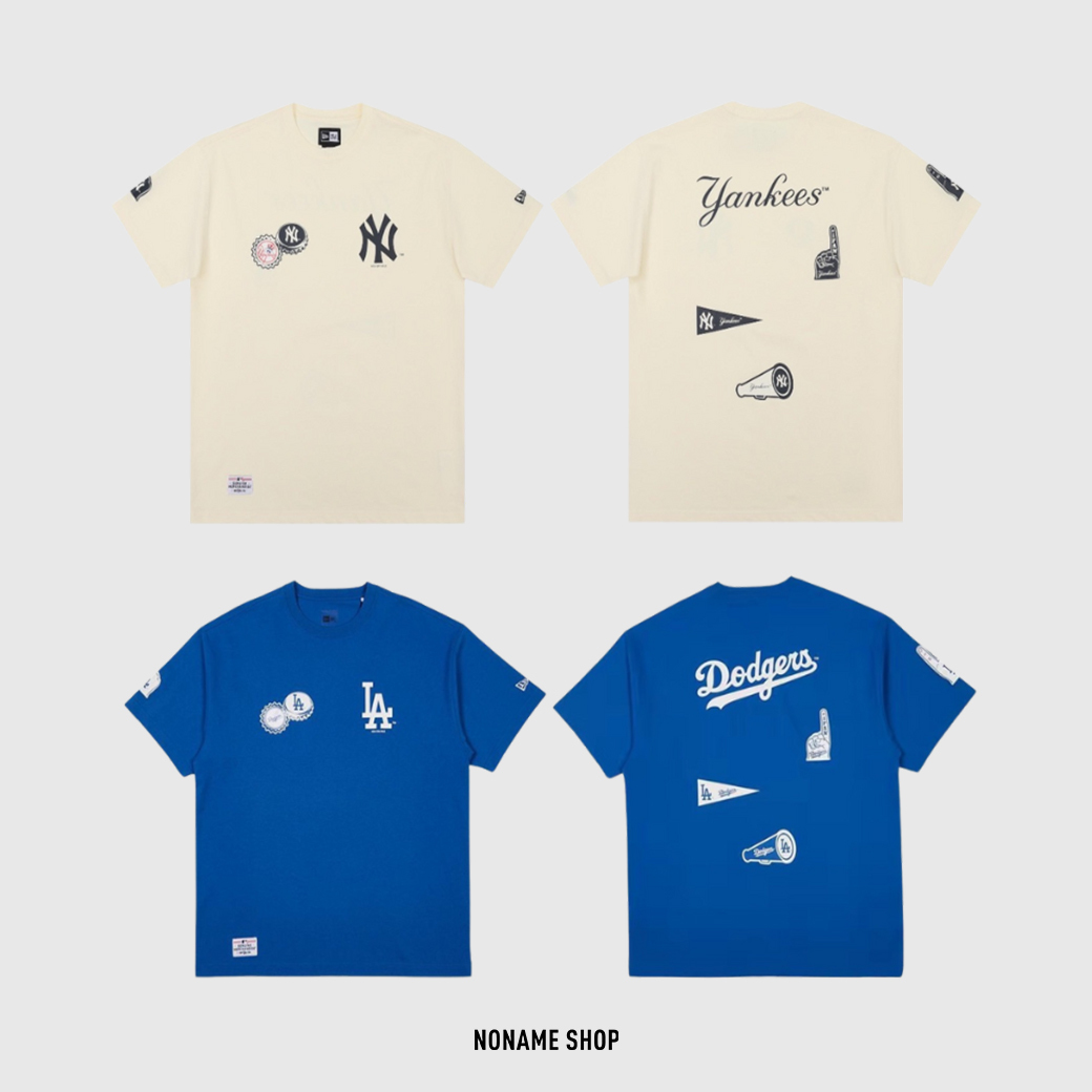 NEW ERA MLB 紐約洋基隊NY/洛杉磯道奇隊LA 瓶蓋 徽章 短袖 兩色 (男款)