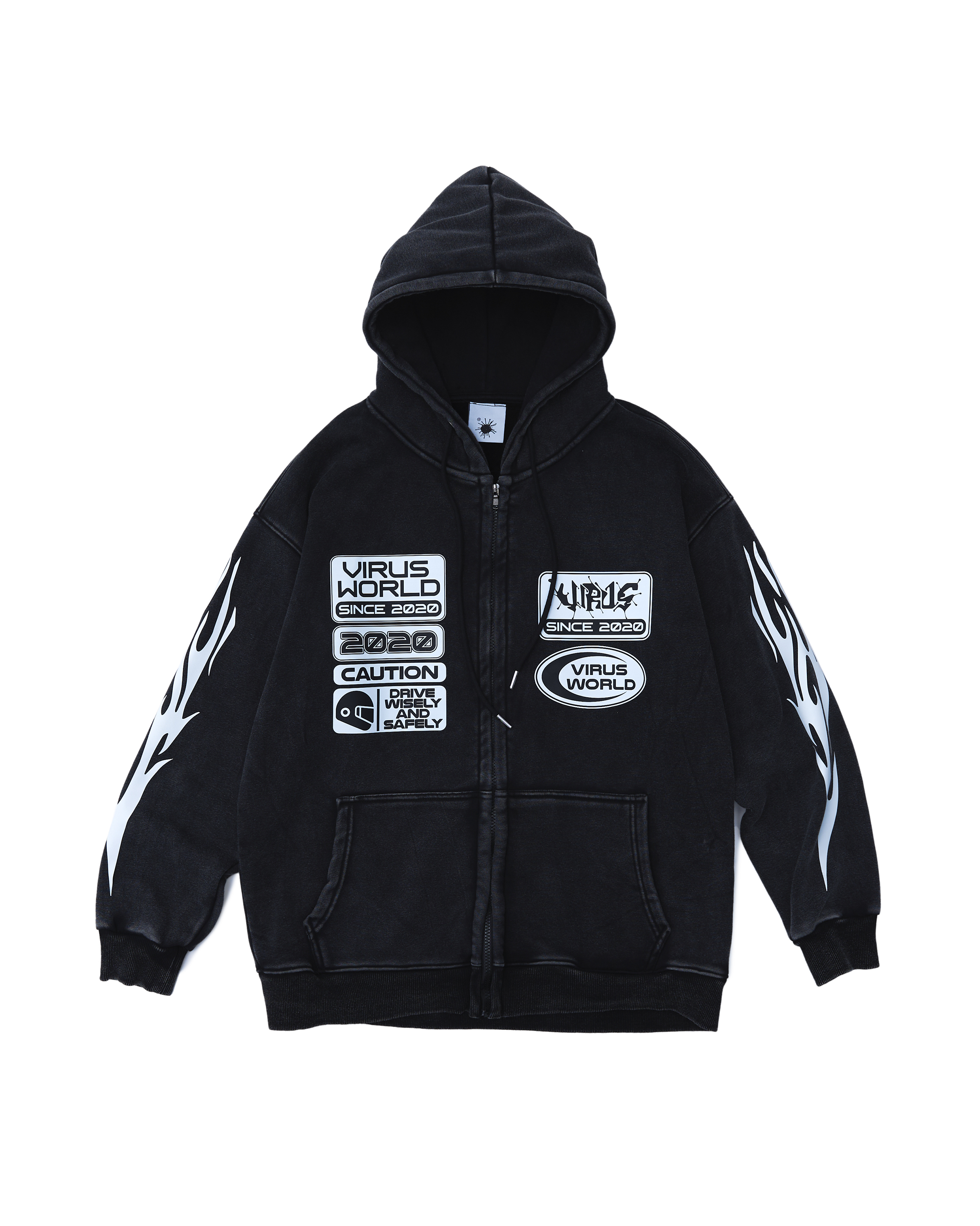 VIRUSWORLD 競速火焰水洗拉鍊外套