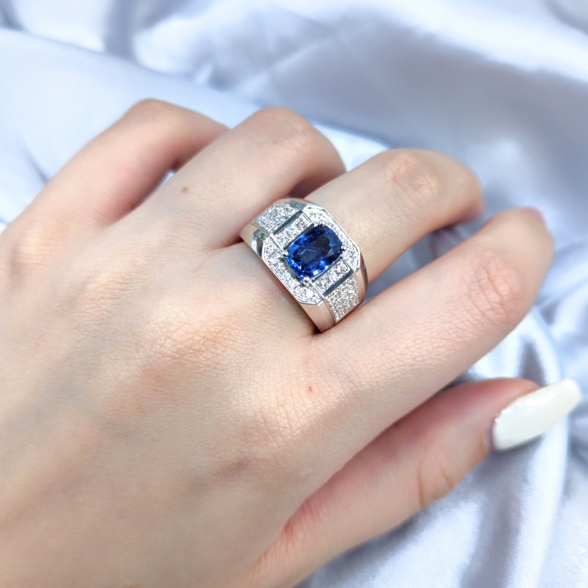 18K White Gold 2.06ct Sapphire and Diamond Ring