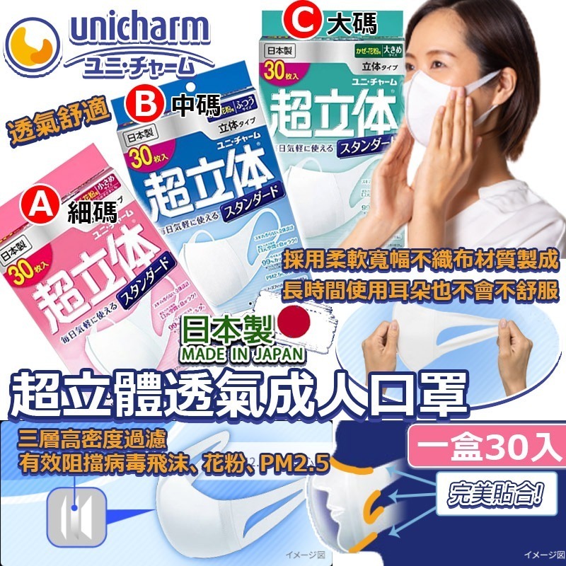 日本製UNICHARM超立體透氣成人口罩