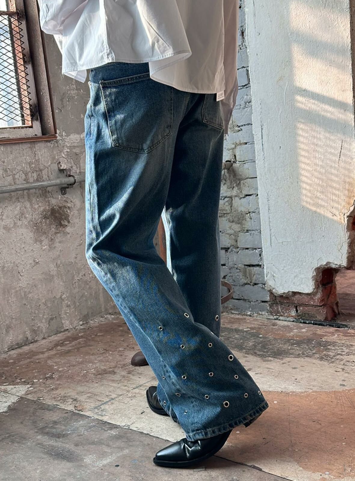 洗水鍋釘鬆身牛仔褲 LIL-044P