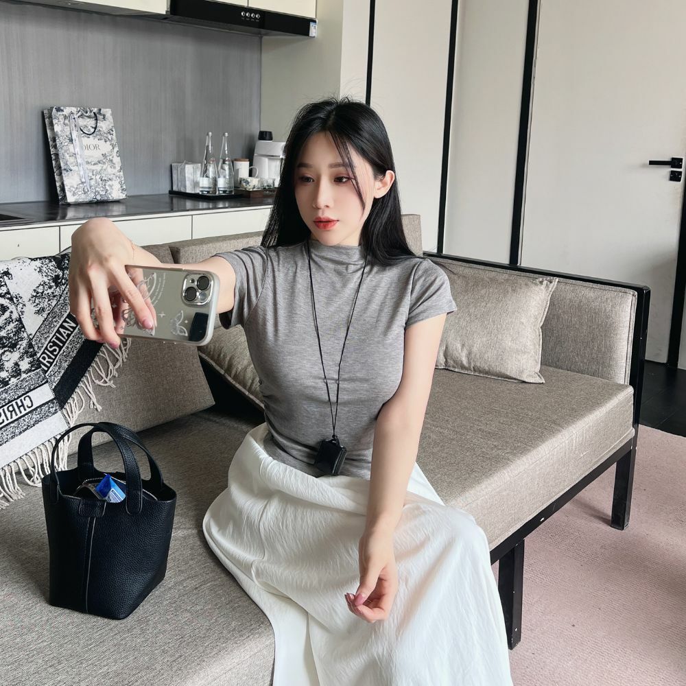 爆款! 鬆軟天絲棉短袖上衣-配小包-4色 顯瘦 棉麻上衣(現貨)