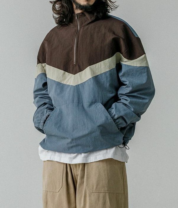 拼色企領半拉鍊風褸 Not-028JK