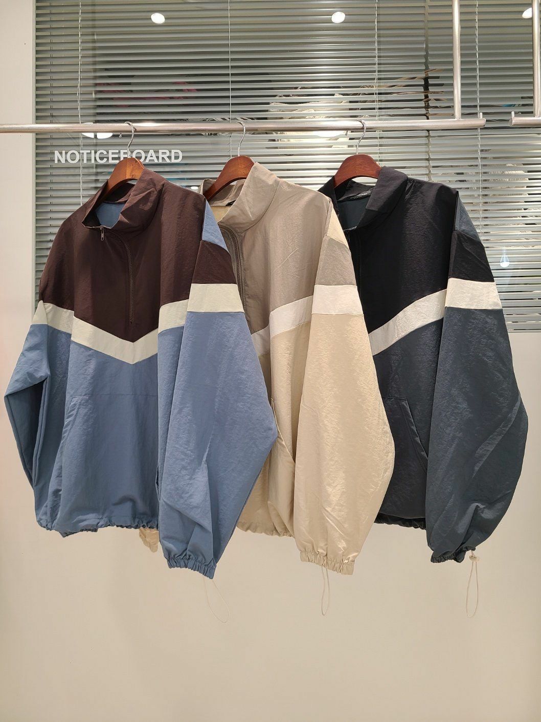 拼色企領半拉鍊風褸 Not-028JK