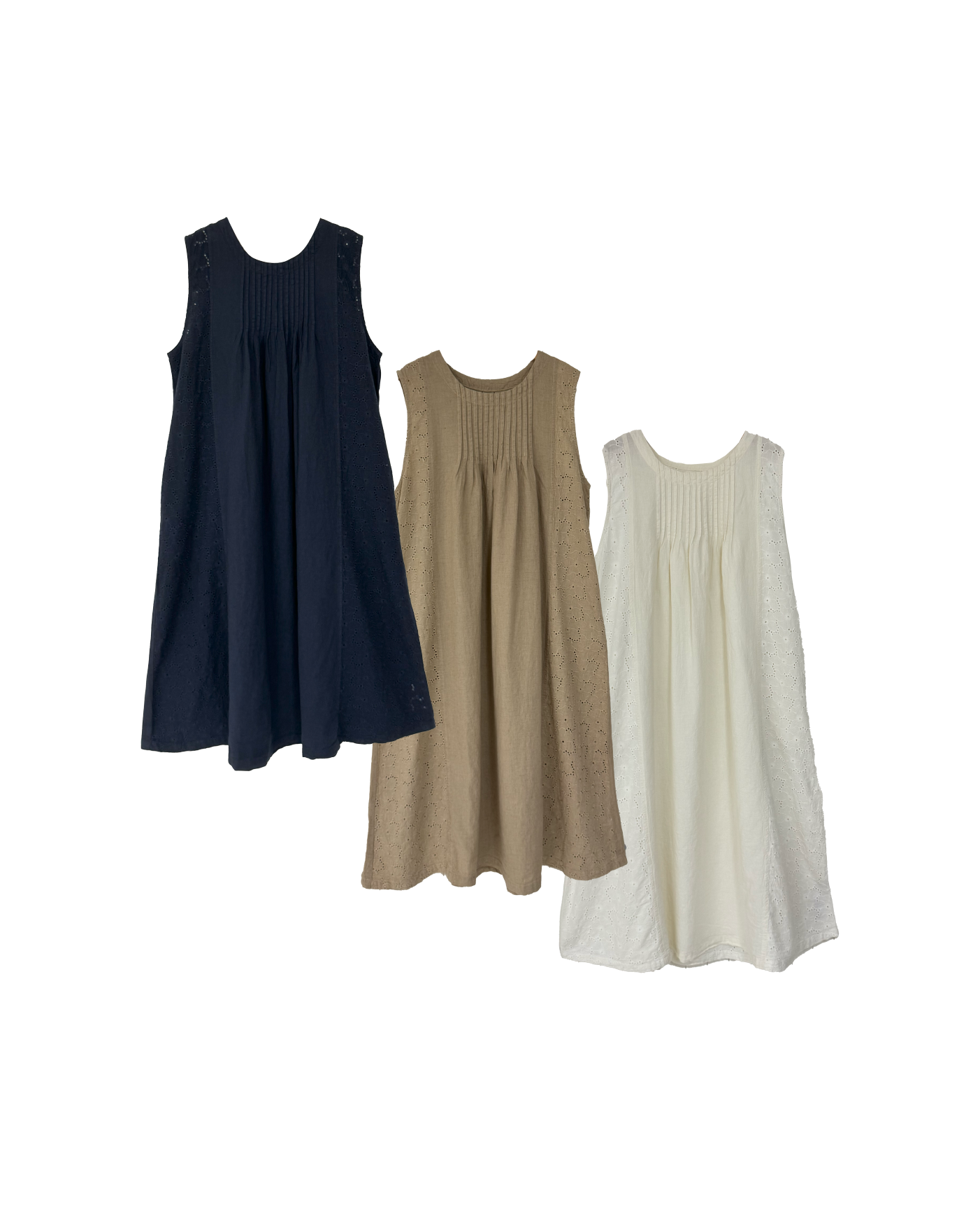 麻質通芯拼布胸打褶背心Onepiece