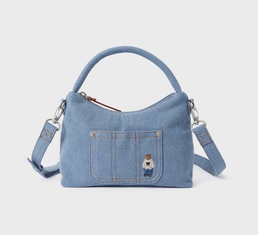 現貨  韓國代購 WHO.A.U 熊熊標 牛仔 小餃子包 Steve Hobo 斜背包