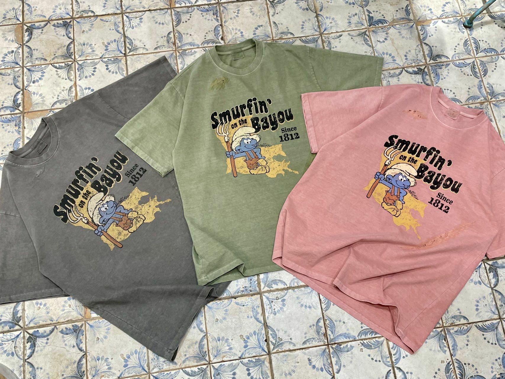 洗水卡通圖案英文字短袖Tee HIGH FIVE-134T