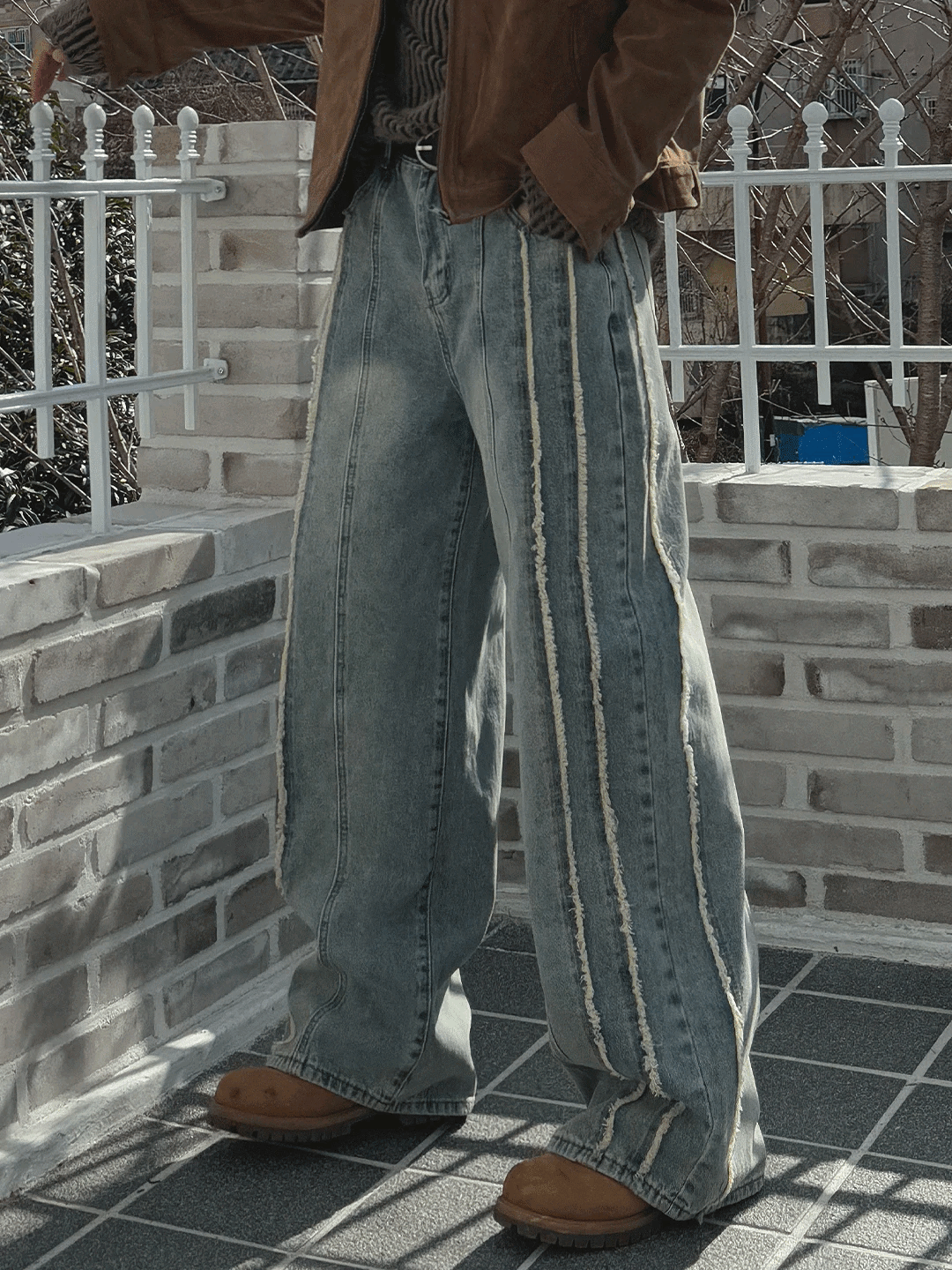 雙滾邊流蘇牛仔褲