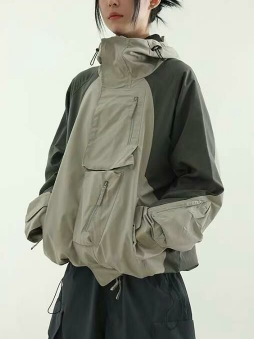 拼色連帽拉鍊外套TAC-0126JK