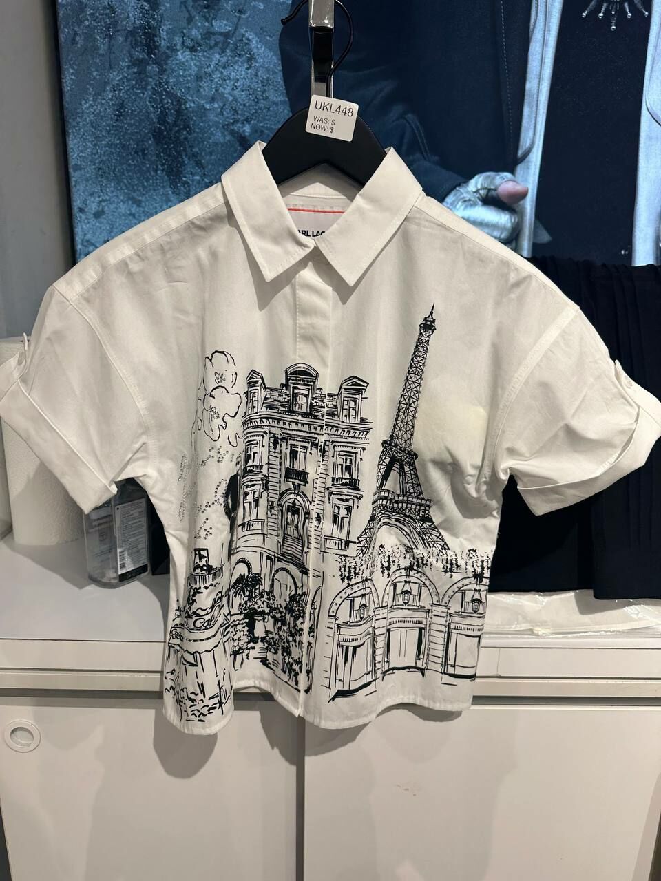 [U] KARL LAGERFELD WHITE WOMEN'S EIFFEL TOWER CAMP SHIRT, L5TA0622-WHT (UKL448)