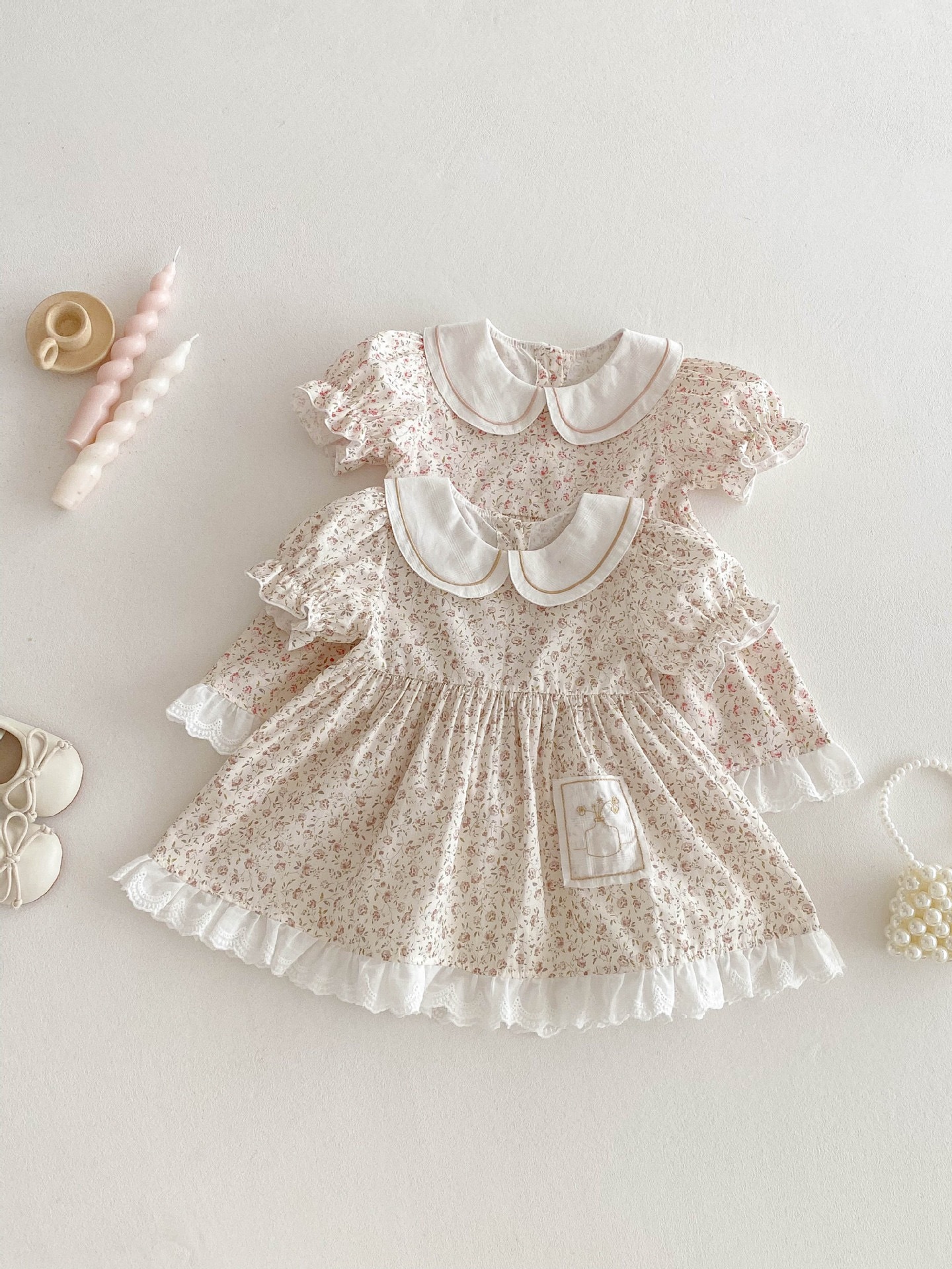 兩色花邊碎花洋裝