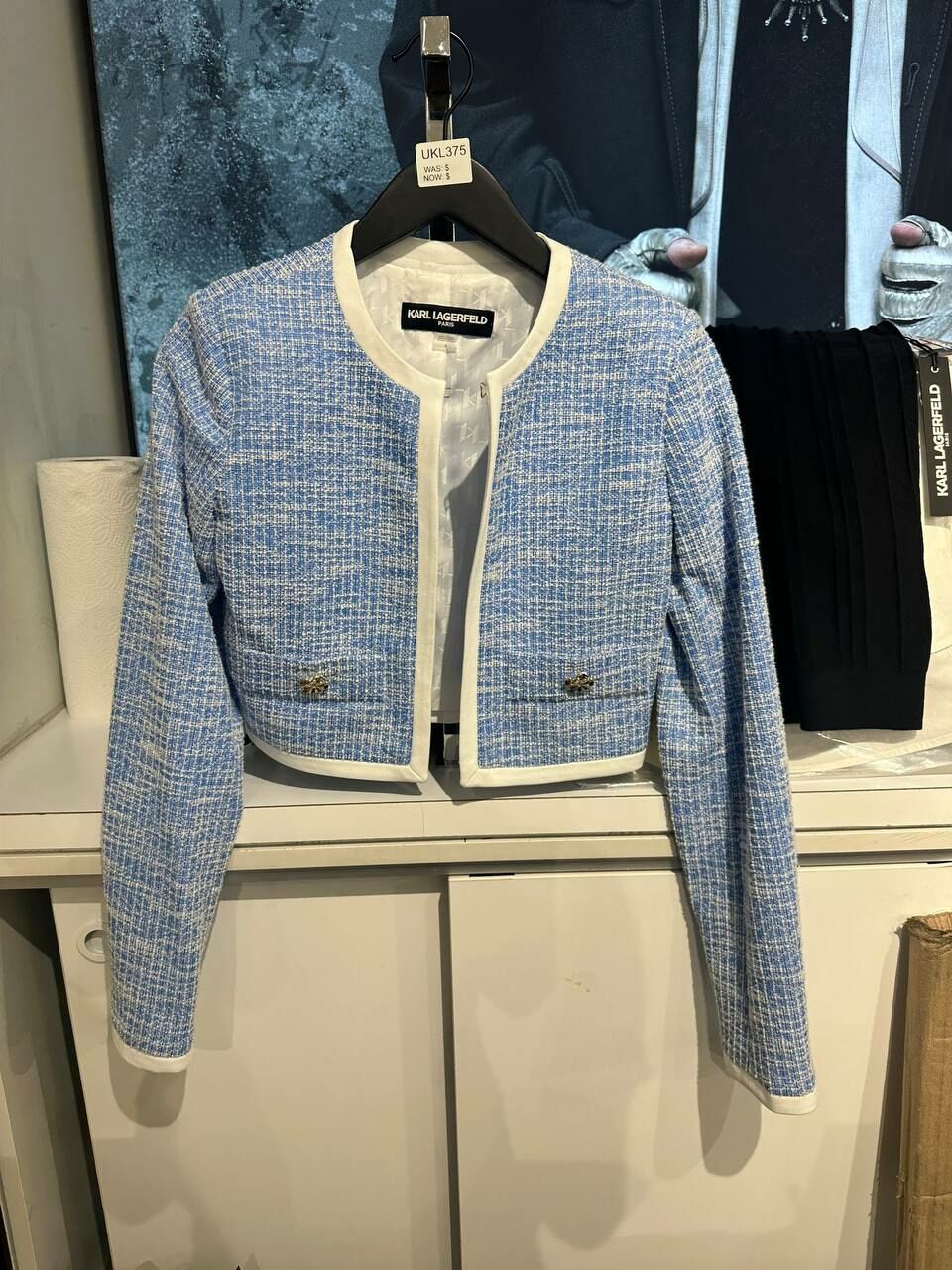 [U] KARL LAGERFELD FR BL/S WHT KNIT TWEED LADY JACKET, LD5R0H46-K7M (UKL375)