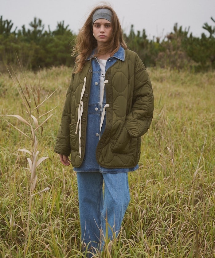 SELECT / Side ribbon quilted Military Coat/quilted liner Coat