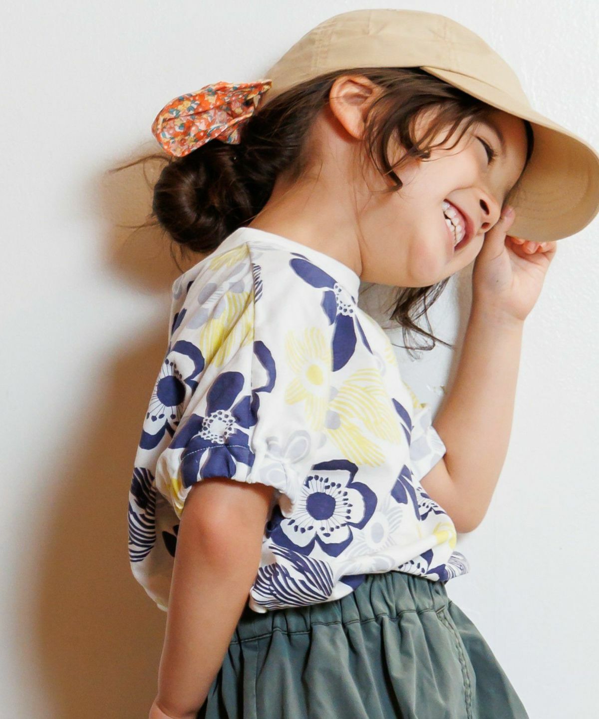 日本 MYD 夏日 扶桑花 純棉短袖上衣 (藍色，120跟150) M520103