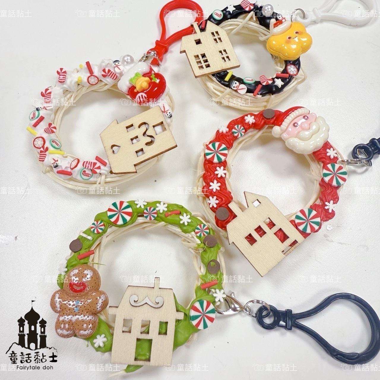 『童話黏土』 🎁 聖誕小花圈吊飾 DIY 材料包 （5件組）🎁