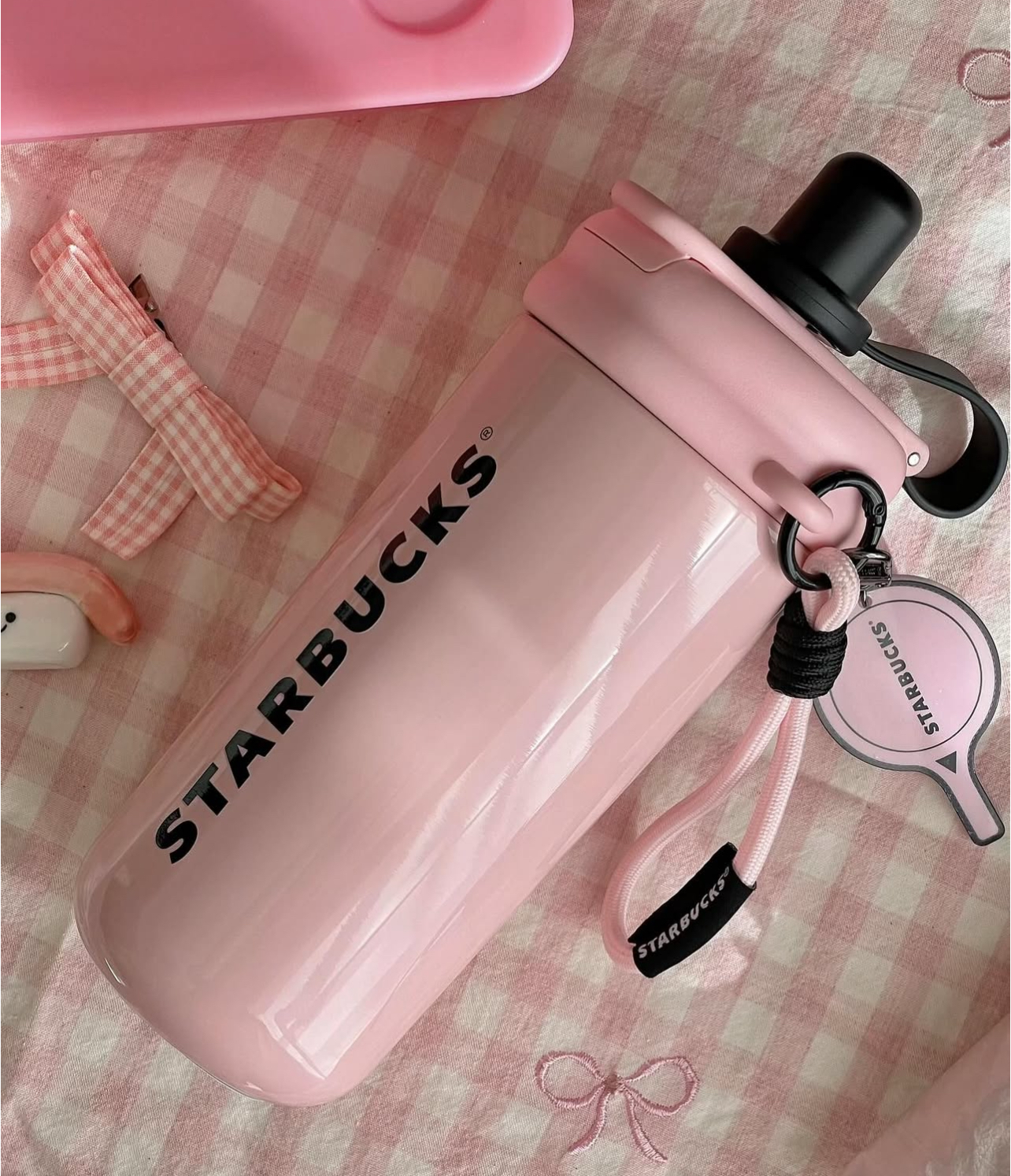 星巴克 STARBUCKS 情人節限定 黑粉紅 blackpink 不鏽鋼保溫杯 有茶漏 茶水分離
