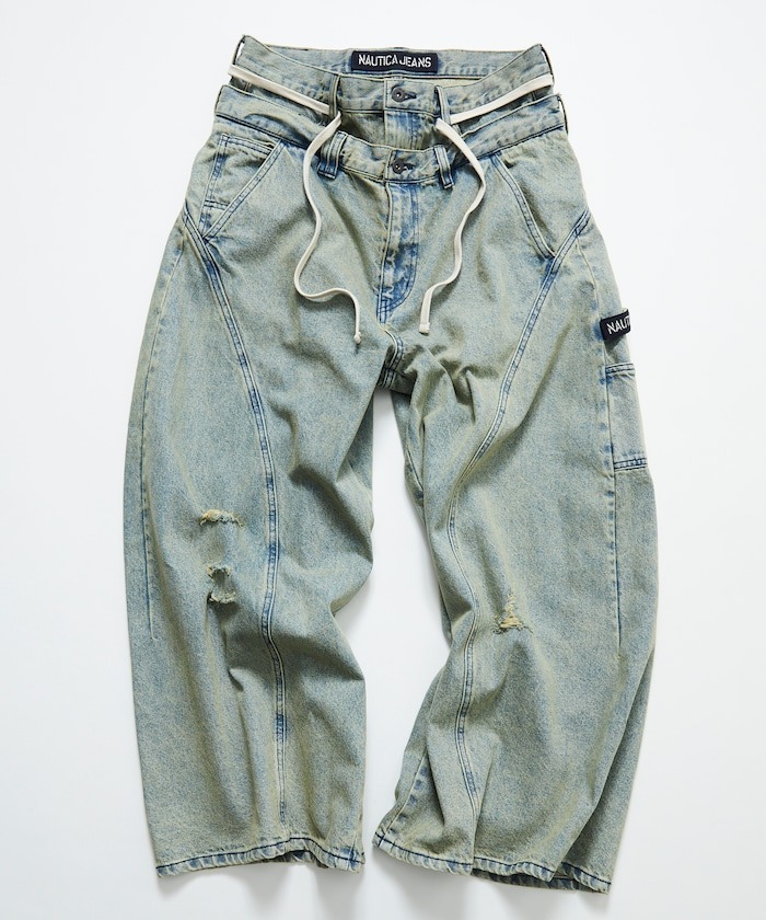 『代購商品』2025SS NAUTICA Double Waist Distressed Baggy Curve Denim 寬版 水洗 曲線 牛仔褲 1043422400001