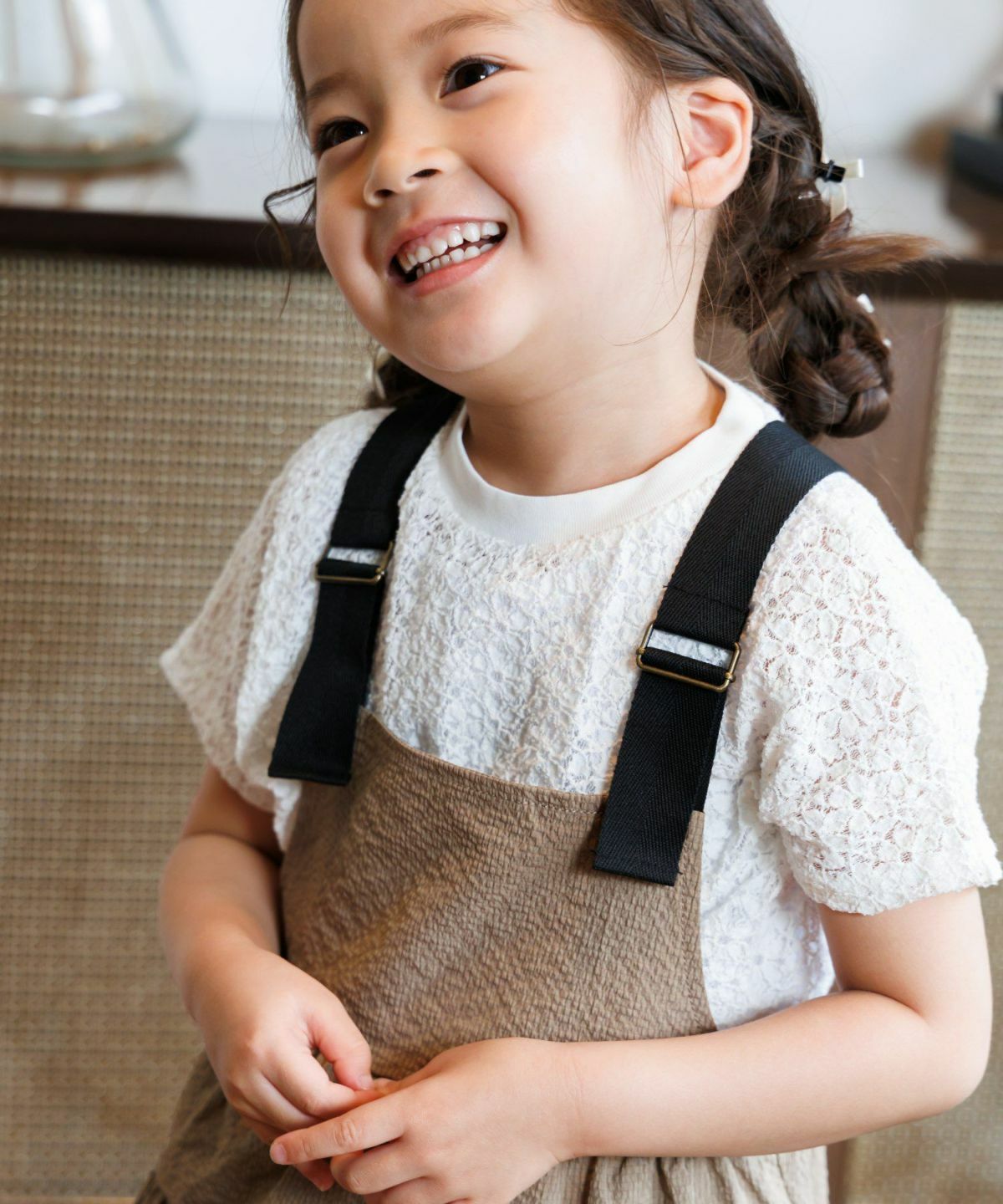 日本 MYD 女孩蕾絲 短袖/法式袖 上衣 (白色，120) M520118