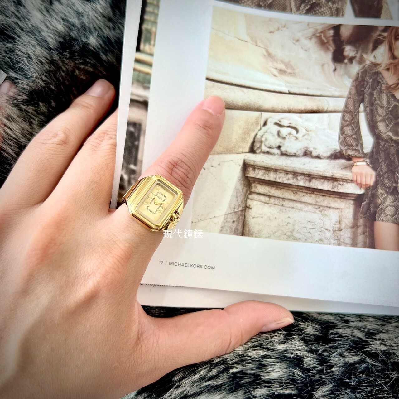 【FOSSIL】方形時尚戒指錶ES5343 14mm 現代鐘錶