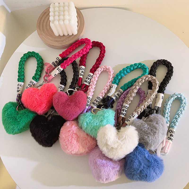 《5716》ins少女毛絨愛心手機掛繩