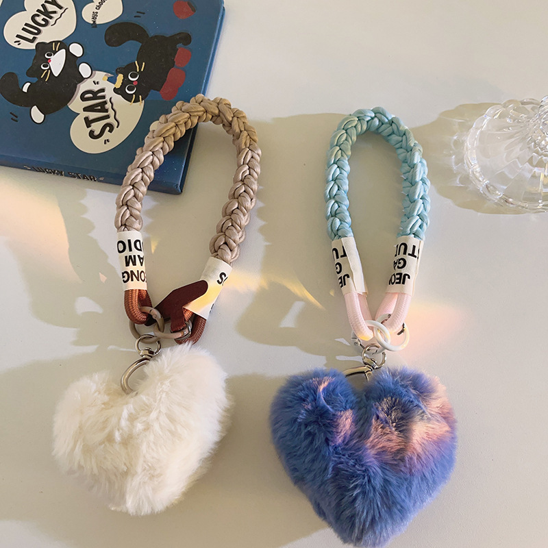 《5716》ins少女毛絨愛心手機掛繩